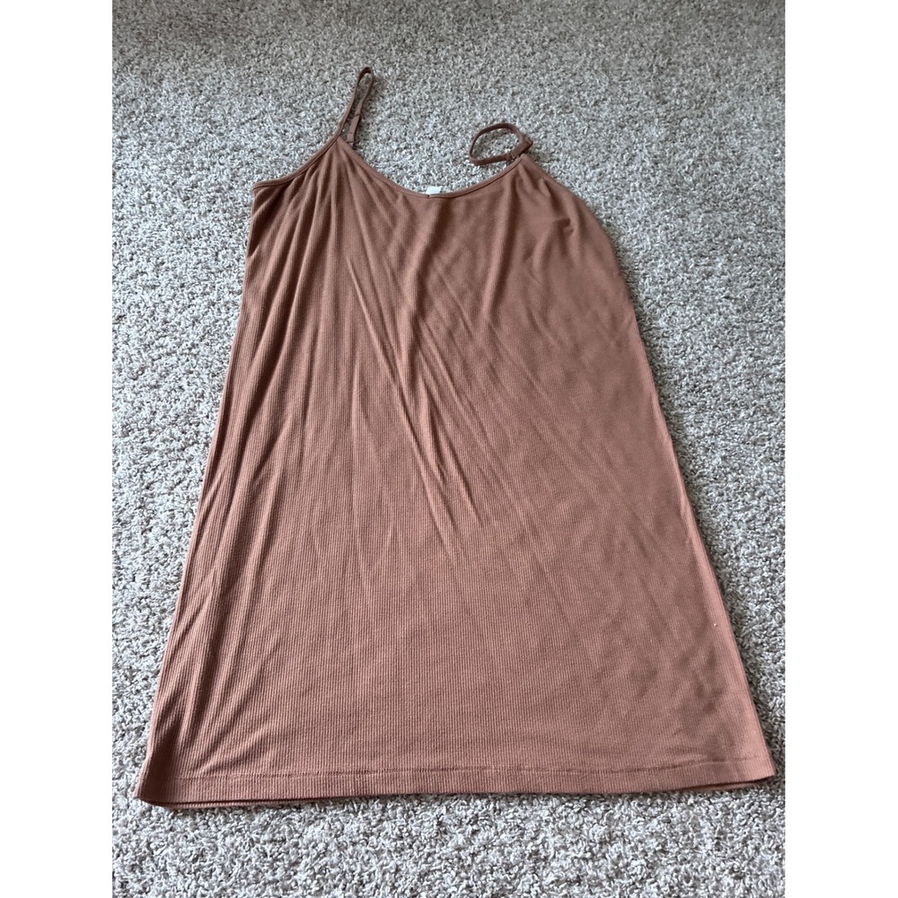 Stars Above Ribbed Sleep Dress Brown Clay V-Neck Lounge Chemise XL